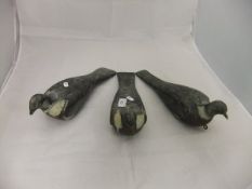 A set of three late 19th / early 20th Century carved and painted wood decoy pigeons