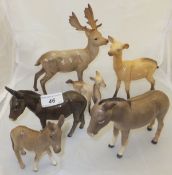 A Beswick stag, doe and foal, and three donkeys (6) CONDITION REPORTS All with some general wear and