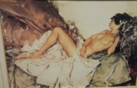 AFTER SIR WILLIAM RUSSELL FLINT "Reclining Nude", colour print,