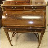 An Edwardian mahogany and satinwood banded bureau de dame by Maple & Co. Limited, stamped to