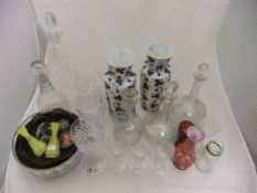 A collection of glassware to include carnival glass bowl decorated with stag and holly,