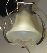 An Art Nouveau / Arts and Crafts style copper mounted light fitting with bell shaped frosted glass