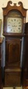 A 19th Century oak and cross-banded long case clock, the movement with painted enamelled dial,