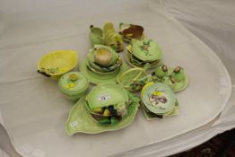 A collection of various Carlton ware leaf decorated china, including various dishes, pots, covers,