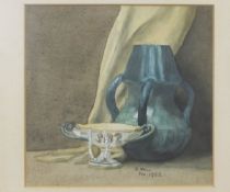 J. WILL "Still life study with vases and pearls", watercolour, signed and dated 1922 lower right, D.