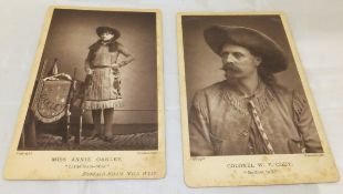 Two un-framed photographic promotion cards by Woodburytyte depicting Colonel W F Cody "Buffalo