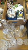 A box containing various modern Staffordshire style figure groups, Dresden flower encrusted basket,