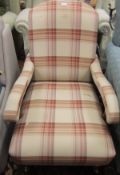 A modern tartan upholstered open arm chair in the Victorian manner