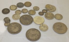 Two Victorian crowns, two George III crowns, a William IV coin,