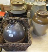 A J. Challen of Marlborough stoneware flagon, a baluster shaped stoneware pot and cover, a vinegar