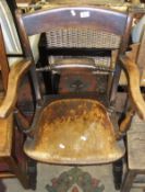 A 19th Century beech and elm Oxford bar back chair stamped "H" to the rear of seat