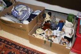 Four boxes of assorted china wares to include decorative teapots, tea wares,