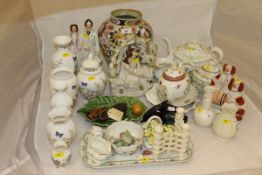 Six various Aynsley floral decorated vases, a Staffordshire figure group of Prince and Princess,