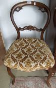 A set of six Victorian dining chairs with cream and gold damask upholstered stuff-over seats,