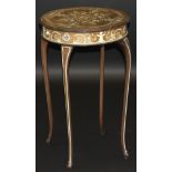 An Edwardian rosewood veneered and ivory inlaid circular occasional table on cabriole legs CONDITION