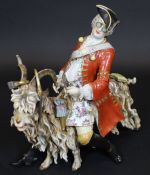 An 18th Century Ludwigsburg figure of "Count Bruhl's tailor riding a goat" after the original by J J