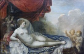 18TH CENTURY FRENCH SCHOOL "Venus recumbent on a chaise longue with various putti and cherubs in