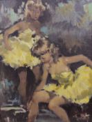 PIERRE GRISOT (1911-1995) "Study of two young ballerinas", oil on panel, signed bottom right,