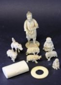 A collection of various 19th Century Oriental carved ivory wares to include;