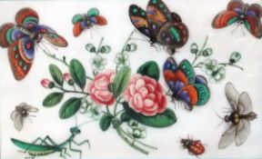 19TH CENTURY CHINESE SCHOOL "Butterflies and blossom", gouache on rice paper, a set of three, 27