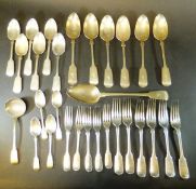 A collection of 19th Century silver "Fiddle" pattern cutlery,