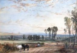 J RAWSON WALKER (1796-1893) "East Croydon - Surrey 1824", study of shire horses and figures in the
