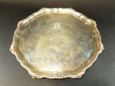 A Victorian silver tray inscribed "Presented to John Henry Hortin Esqre....", (by Sibray, Hall & Co.