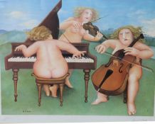 AFTER BERYLCOOK (1923-2008) "Three Piece Band", colour print, signed in pencil bottom right, bears