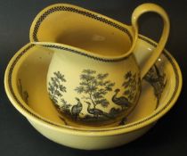 An early 20th Century Wedgwood buff ground and black printed jug and bowl set decorated with exotic