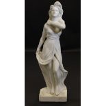 A 20th Century Italian carved alabaster figure of a woman in Roman dress with hand across her chest,