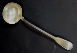 A Victorian silver ladle (by William Eaton, London, 1842), 34 cm long, 9.