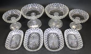 A Victorian hobnail cut glass dessert service comprising two tall and two short tazzas and four