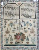 A needlework sampler by Hannah Leggett, dated 22nd September 1813, featuring "On Christmas Day" poem