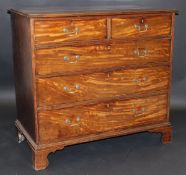 A George III mahogany chest the plain top with moulded edge over two short and three long graduated
