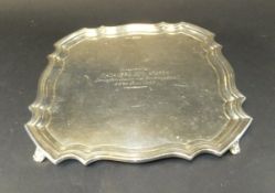 A silver presentation salver inscribed "Presented by Managers and Staff Darlington London