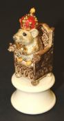 A Sally Tuffin for Dennis Chinaworks pottery "Mouse on a throne", white king chess piece,