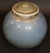 A Michael Casson ovoid jar with stepped cover of shallow conical form,