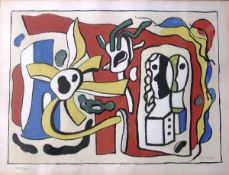 AFTER FERNAND LEGER (1881-1955) "Composition fleurs busts et forms", chromolithograph,