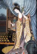 19TH CENTURY CHINESE SCHOOL "Figures in interiors", oil on glass, a pair, unsigned,