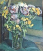JACK BADER (1910-1987) "Flowers", a still life study of flowers in a vase, oil on board, signed