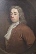 18TH CENTURY ENGLISH SCHOOL IN THE MANNER OF JOSEPH HIGHMORE "Gentleman with white stock and brown