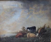19TH CENTURY ENGLISH SCHOOL IN THE MANNER OF THOMAS SIDNEY COOPER "Cattle by water's edge with