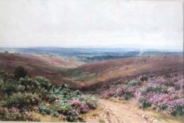 HARRY SUTTON PALMER (1854-1933) "Moorland landscape with path in foreground", watercolour,