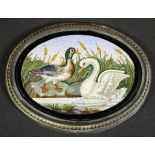 A 19th Century Italian micro-mosaic plaque featuring duck and swan amongst reeds, in naturalistic