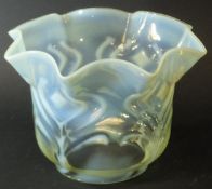 A vaseline glass oil lamp shade by Powell, 15.5 cm high CONDITION REPORTS Circular aperture approx