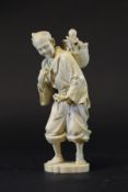 A 19th Century Japanese Meiji period carved ivory okimono as a vegetable seller with basket of