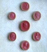 Three framed and glazed collections of seal portrait medallions in wax,