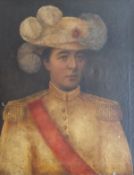 ENGLISH SCHOOL "Eastern Dignitry wearing white tunic with red sash and yellow epaulettes and plumed