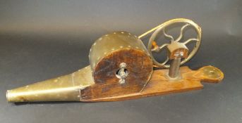 A pair of 19th Century oak and brass mounted peat bellows, stamped to base "A.