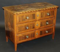 A late 18th Century Maltese walnut / olive wood and inlaid commode, the double quartered top with